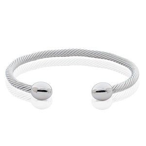 Silver Tone Magnetic Traditional Ball Bracelet Energy Cuff Bangle